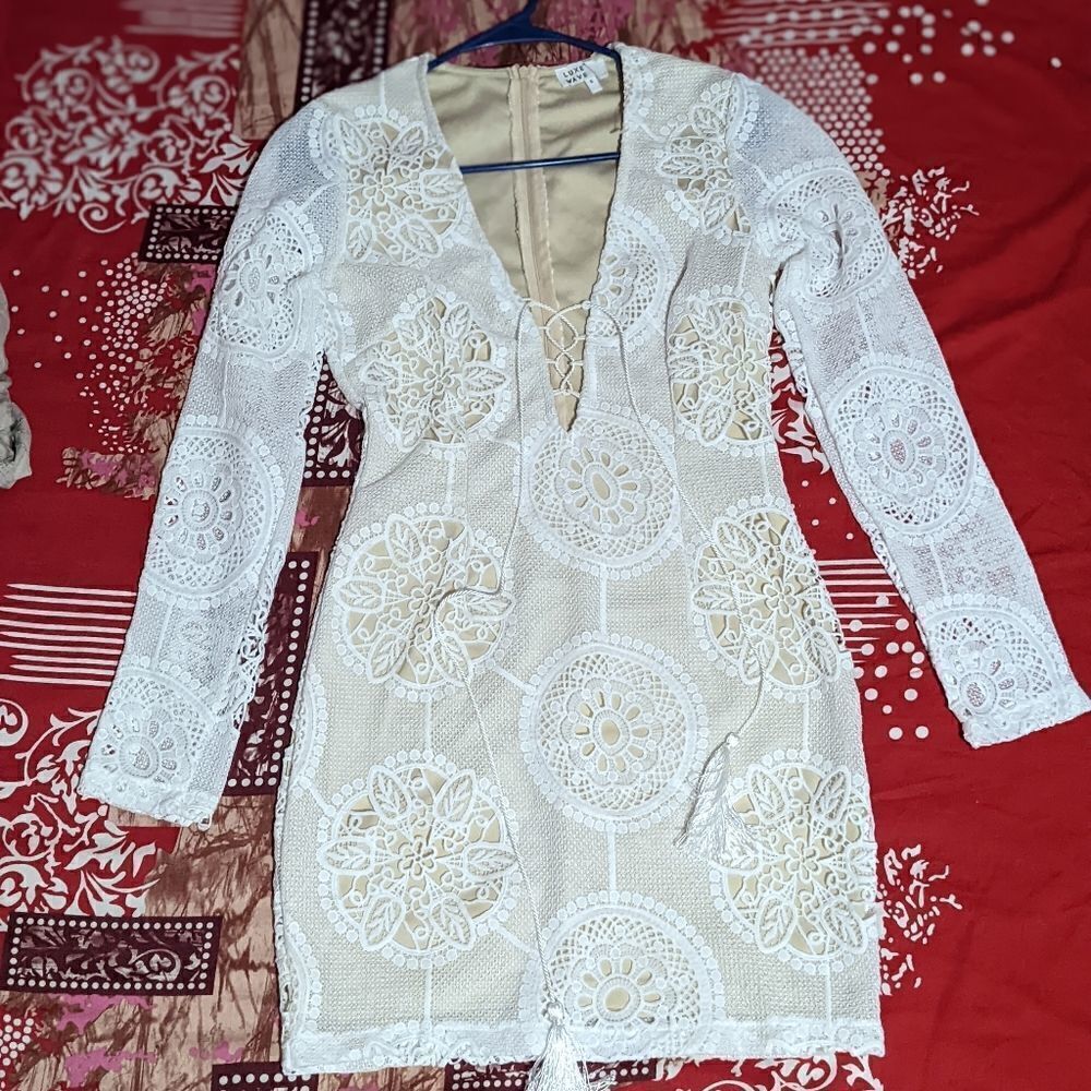 Cute Trendy lace white dress small